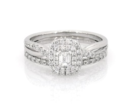 Previously Owned Emerald-Cut Diamond Double Halo Bridal Set 5/8 ct tw 10K White Gold Size 7.25