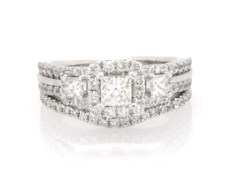Previously Owned Princess-Cut Diamond Three-Stone Bridal Set 1 ct tw 14K White Gold Size 5.5