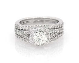 Previously Owned Round-Cut Diamond Halo Bridal Set 1-1/3 ct tw 14K White Gold Size 5.25