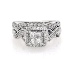 Previously Owned Princess-Cut Quad Diamond Bridal Set 3/4 ct tw 14K White Gold Size 5.5