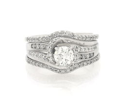 Previously Owned Round-Cut Diamond Swirl Bridal Set 7/8 ct tw 14K White Gold Size 6.5