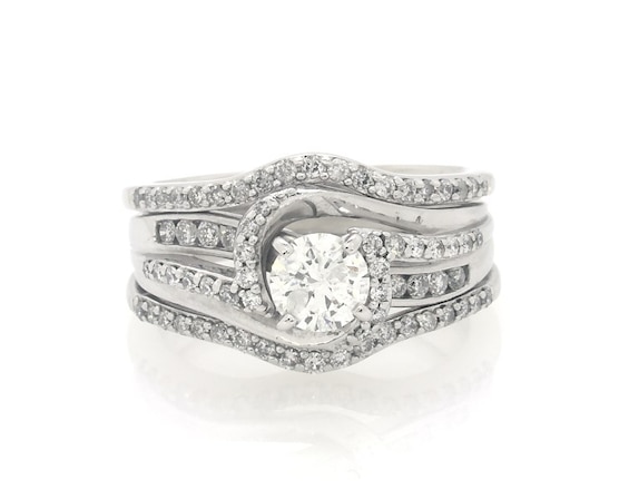 Previously Owned Round-Cut Diamond Swirl Bridal Set 7/8 ct tw 14K White Gold Size 6.5