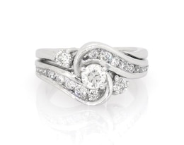 Previously Owned Round-Cut Diamond Bypass Bridal Set 1 ct tw 14K White Gold Size 6.5