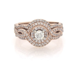 Previously Owned Round-Cut Diamond Halo Twist Bridal Set 7/8 ct tw 14K Rose Gold Size 7