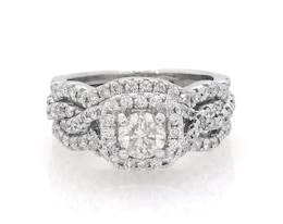 Previously Owned Round-Cut Diamond Twist Shank Soldered Bridal Set 1-1/6 ct tw 14K White Gold Size 5.25