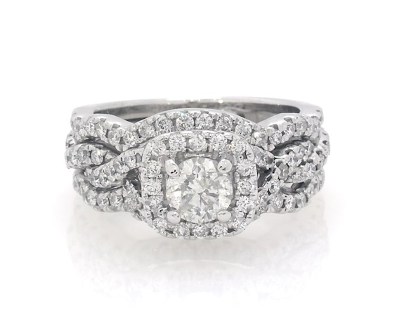 Previously Owned Round-Cut Diamond Twist Shank Soldered Bridal Set 1-1/6 ct tw 14K White Gold Size 5.25