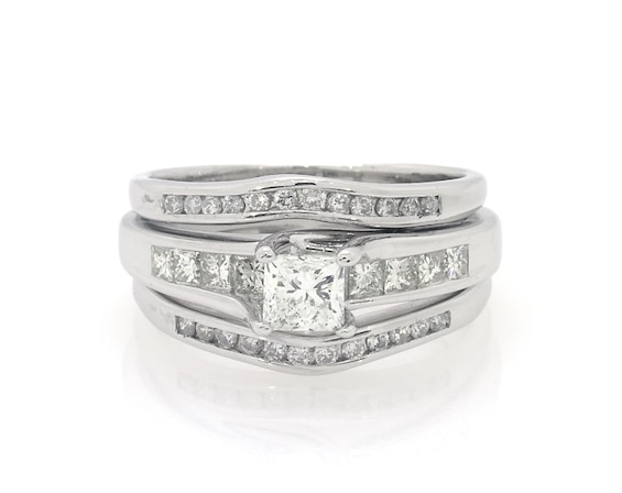 Previously Owned Princess-Cut Diamond Bridal Set 1-1/5 ct tw 14K White Gold Size 7.25