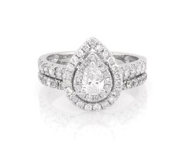 Previously Owned Pear-Shaped Diamond Double Halo Bridal Set 1-1/5 ct tw 10K White Gold Size 6