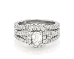 Previously Owned THE LEO Diamond Emerald-Cut Bridal Set 1-1/3 ct tw 14K White Gold Size 5