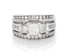 Previously Owned Princess-Cut Diamond Three-Stone Engagement Ring 1-7/8 ct tw 14K White Gold Size 7