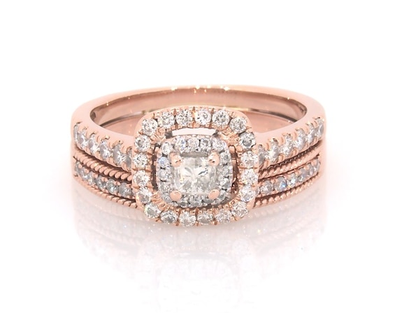 Previously Owned Princess-Cut Diamond Bridal Set 1 ct tw 10K Rose Gold Size 7.75
