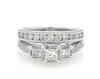 Thumbnail Image 1 of Previously Owned Princess-Cut Diamond Three-Stone Halo Bridal Set 1-1/2 ct tw 14K White Gold Size 8.25