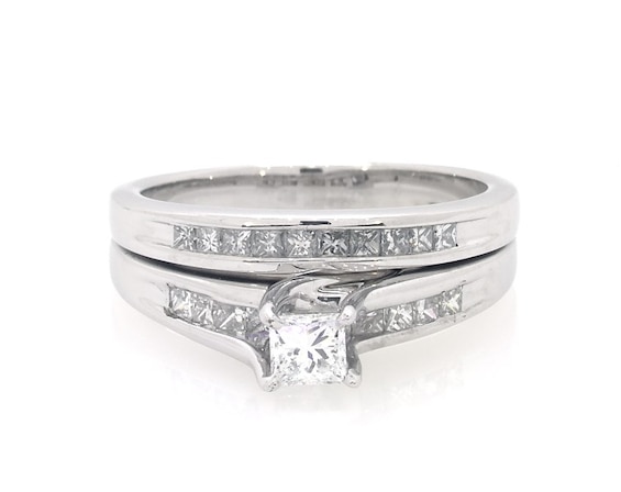 Previously Owned Princess-Cut Diamond Bridal Set 7/8 ct tw 14K White Gold 9.25