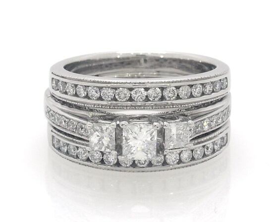 Previously Owned Princess-Cut Diamond Three-Stone Bridal Set 1-1/4 ct tw 14K White Gold 7