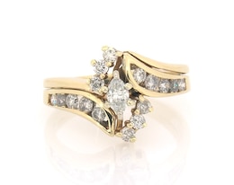 Previously Owned Marquise-Cut Diamond Bypass Bridal Set 7/8 ct tw 14K Yellow Gold Size 9