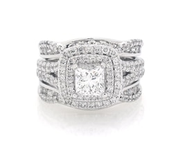 Previously Owned Princess-Cut Diamond Cushion Double Halo Bridal Set 3 ct tw 14K White Gold Size 5.5
