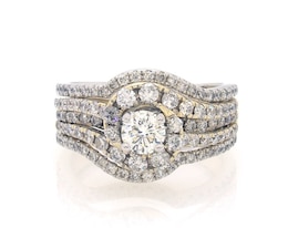 Previously Owned Round-Cut Diamond Halo Bridal Set 1-5/8 ct tw 14K Two-Tone Gold Size 7