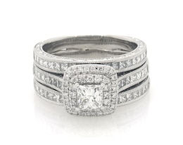 Previously Owned Neil Lane Princess-Cut Diamond Double Halo Bridal Set 2-3/4 ct tw 14K White Gold Size 9