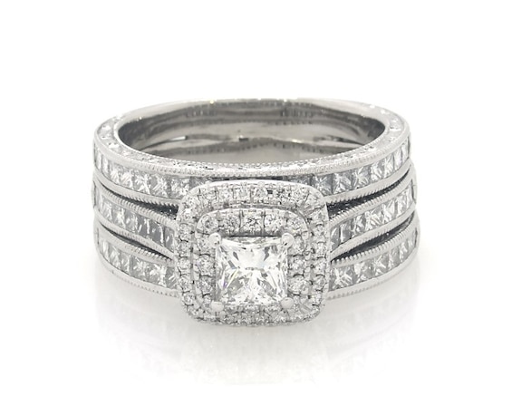 Previously Owned Neil Lane Princess-Cut Diamond Double Halo Bridal Set 2-3/4 ct tw 14K White Gold Size 9