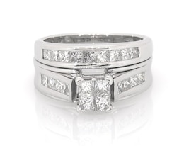 Previously Owned Princess-Cut Quad Diamond Bridal Set 1-3/8 ct tw 14K White Gold Size 6.75