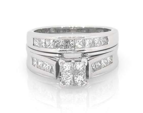 Previously Owned Princess-Cut Quad Diamond Bridal Set 1-/ ct tw 14K White Gold Size
