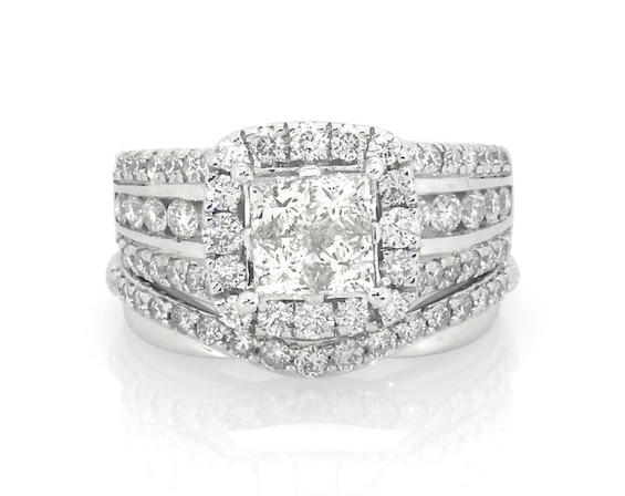 Previously Owned Princess-Cut Quad Diamond Bridal Set 2-1/5 ct tw 14K White Gold Size 5