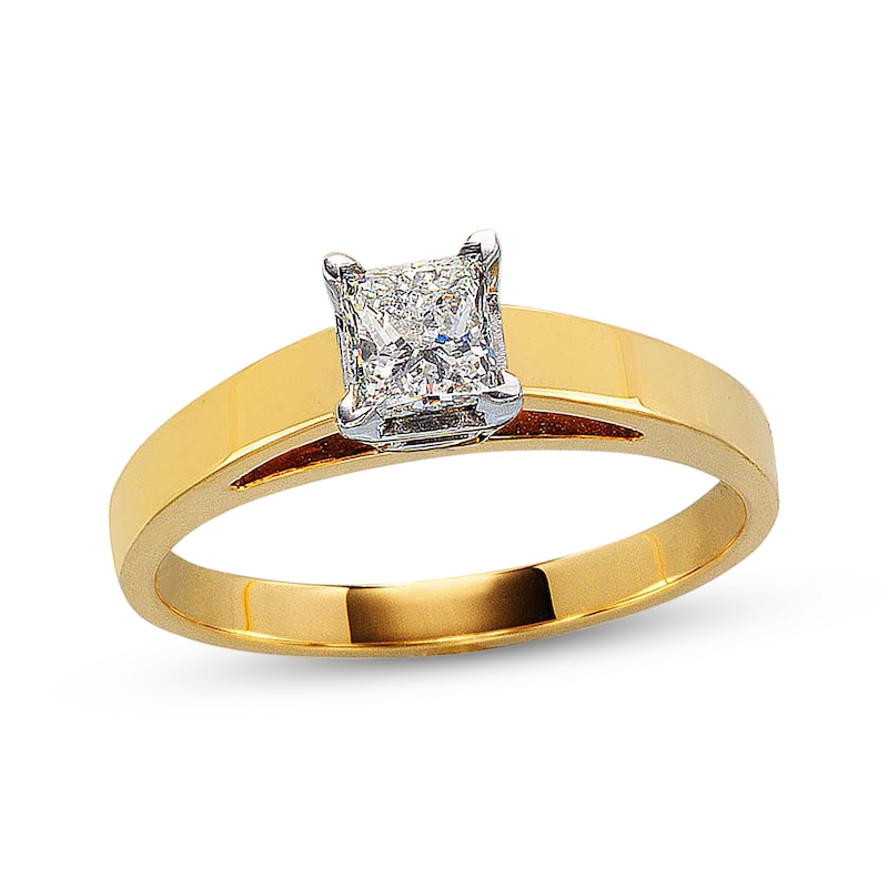 Main Image 1 of Previously Owned Princess-Cut Diamond Solitaire Engagement Ring 1/2 ct tw 14K Two-Tone Gold (I/I2)