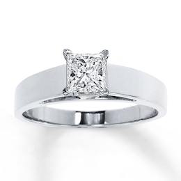 Previously Owned Diamond Solitaire Ring 3/4 carat Princess-Cut 14K White Gold