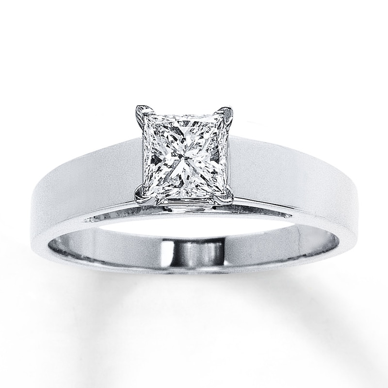Main Image 1 of Previously Owned Diamond Solitaire Ring 3/4 carat Princess-Cut 14K White Gold