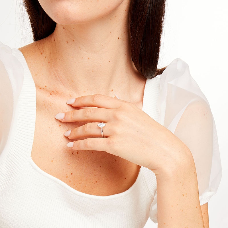 Main Image 2 of Previously Owned Diamond Solitaire Ring 1 carat Marquise 14K White Gold (I/I2)