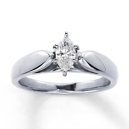 Previously Owned Certified Marquise-Cut Diamond Solitaire Engagement Ring 3/8 ct tw 14K White Gold (F/I1)