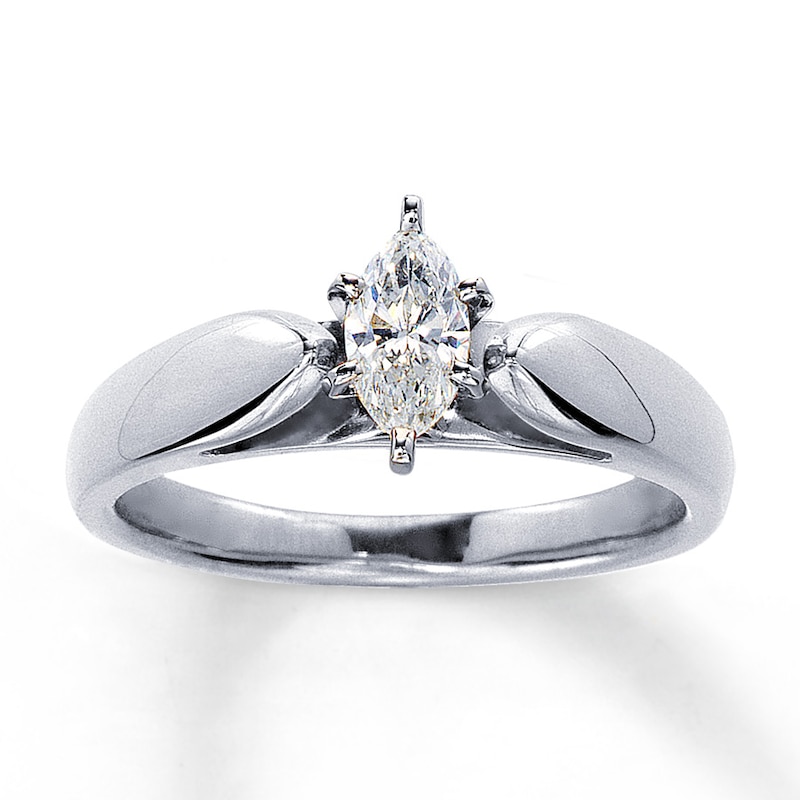 Main Image 1 of Previously Owned Certified Marquise-Cut Diamond Solitaire Engagement Ring 3/8 ct tw 14K White Gold (F/I1)