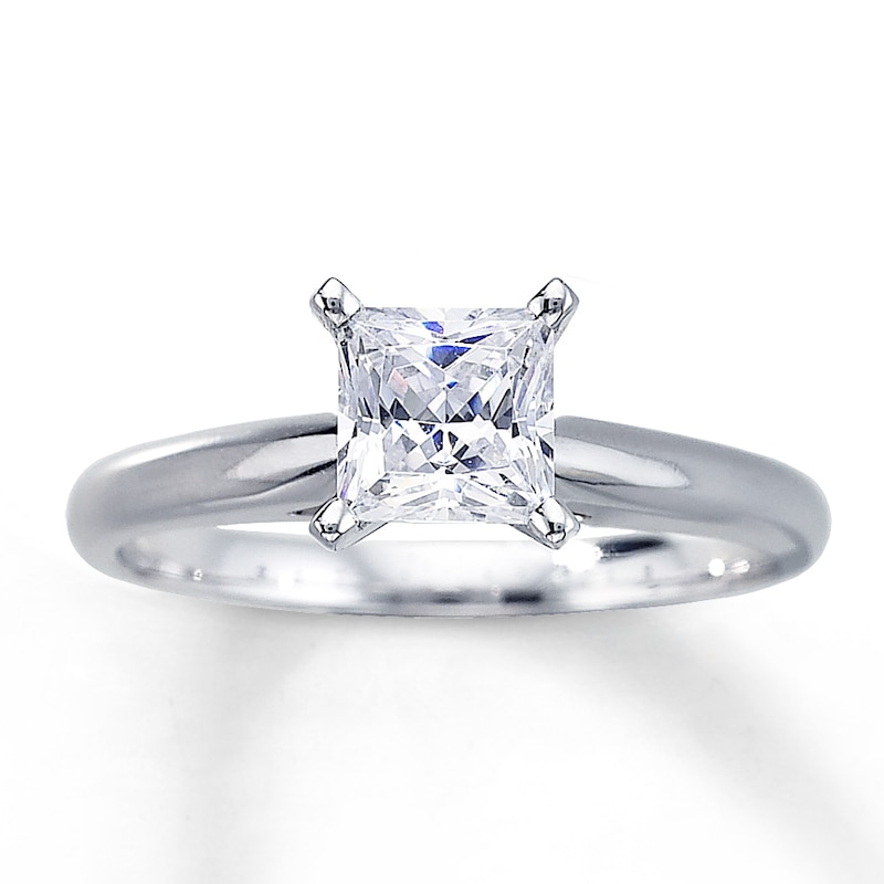 Main Image 1 of Previously Owned Princess-Cut Diamond Solitaire Engagement Ring 1 ct tw 14K White Gold (J/I3)