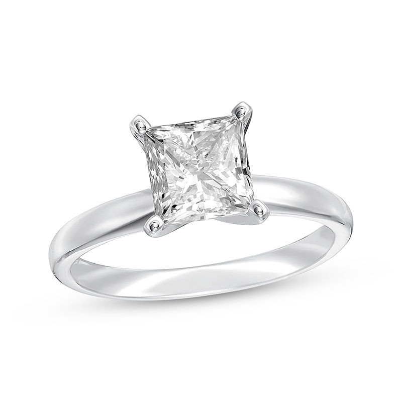 Main Image 1 of Previously Owned Certified Diamond Solitaire Engagement Ring 1-1/2 ct tw Princess 14K White Gold (I/I2)