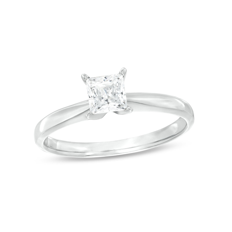 Main Image 1 of Previously Owned Princess-Cut Diamond Solitaire Engagement Ring 1/2 ct tw 14K White Gold (I/I2)