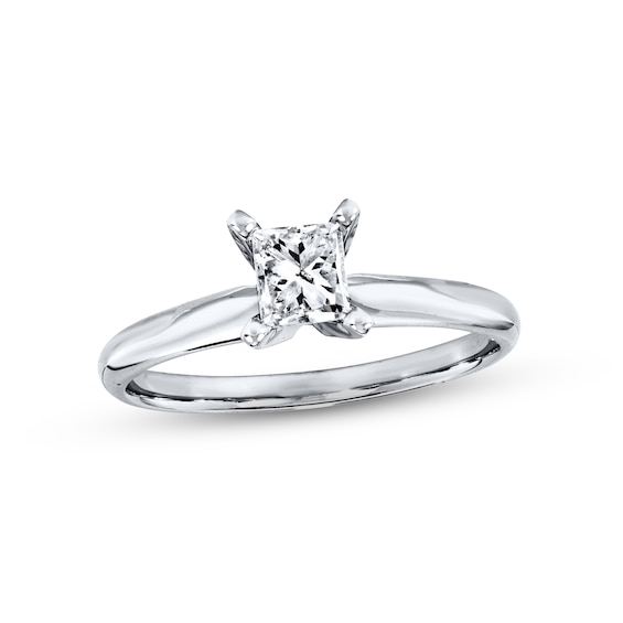 Previously Owned Diamond Solitaire Ring 1/2 carat Princess-Cut 14K White Gold (I/I2)