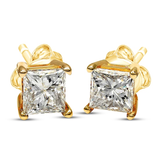 Previously Owned Princess-Cut Diamond Solitaire Stud Earrings 3/4 ct tw 14K Yellow Gold (I/I3)
