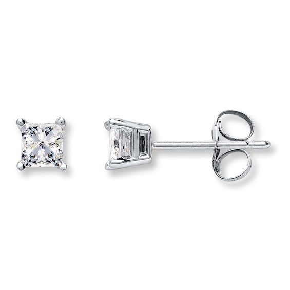Previously Owned Diamond Solitaire Earrings 1/3 ct tw Princess-cut 14K White Gold (I/I2)