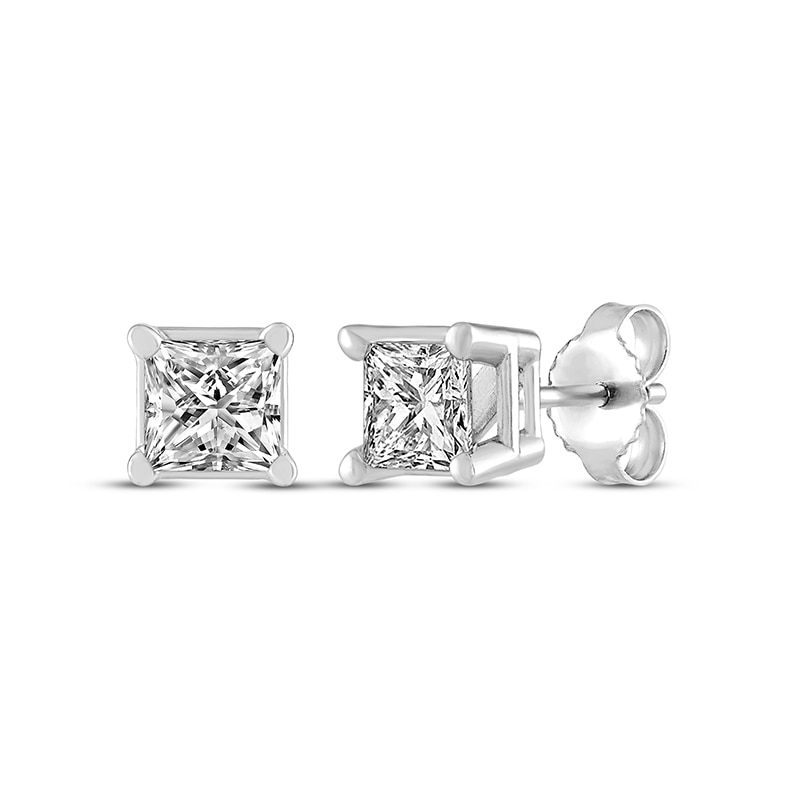 Main Image 1 of Previously Owned Diamond Solitaire Earrings 1/2 ct tw Princess-cut 14K White Gold