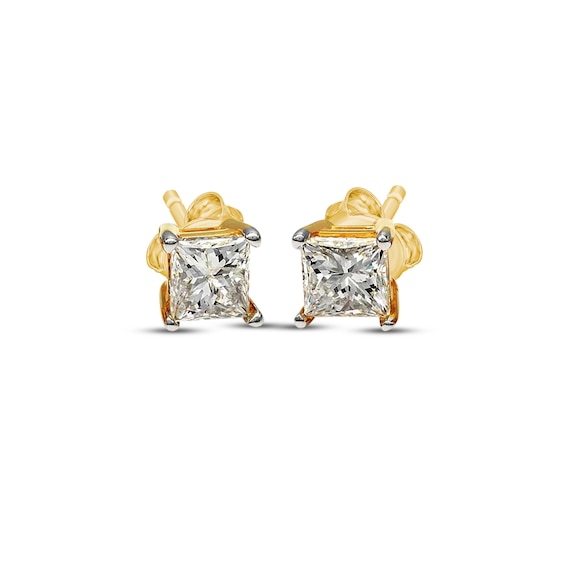 Previously Owned Princess-Cut Diamond Solitaire Stud Earrings 3/4 ct tw 14K Yellow Gold (I/I3)