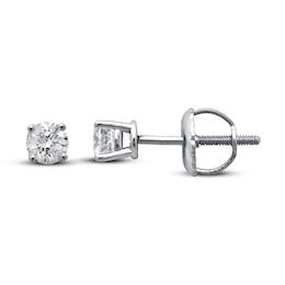 Previously Owned Certified Diamond Round-cut Solitaire Earrings 1/2 ct tw 18K White Gold