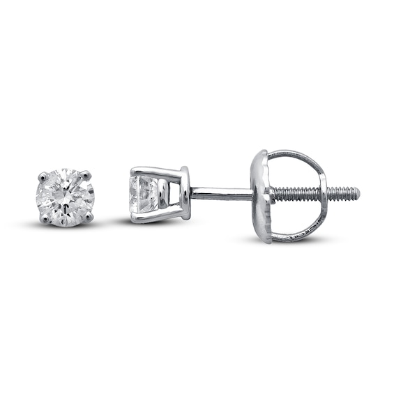 Previously Owned Certified Diamond Round-cut Solitaire Earrings 1/2 ct tw 18K White Gold
