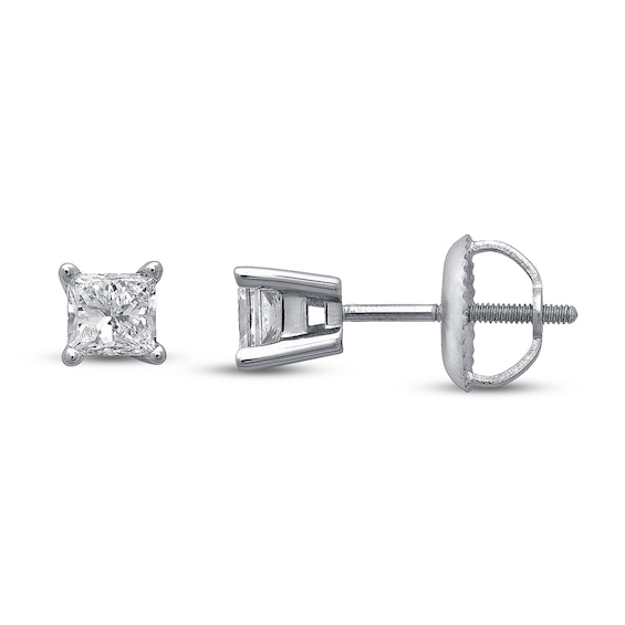 Previously Owned Certified Diamond Princess-cut Solitaire Earrings 1/2 ct tw 18K White Gold