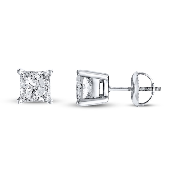 Previously Owned Certified Diamond Princess-cut Solitaire Earrings 1 ct tw 18K Gold