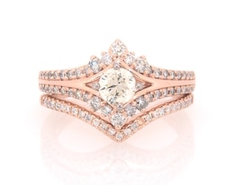 Previously Owned Round-Cut Diamond Chevron Bridal Set 1 ct tw 14K Two-Tone Gold Size 6.75