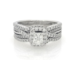 Previously Owned Neil Lane Radiant-Cut Diamond Halo Bridal Set 1-1/3 ct tw 14K White Gold Size 6