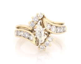 Previously Owned Marquise-Cut Diamond Bypass Bridal Set 7/8 ct tw 14K Yellow Gold Size 6.25
