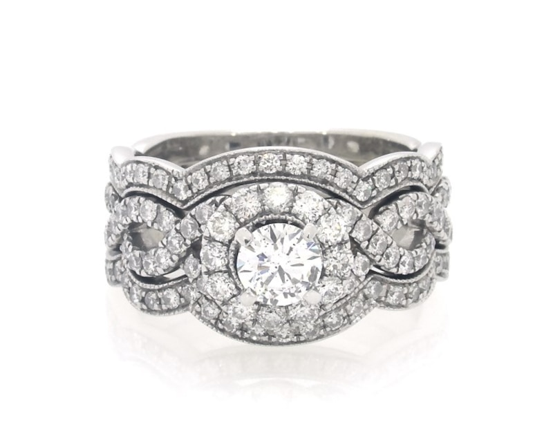 Main Image 1 of Previously Owned Neil Lane Round-Cut Diamond Bridal Set 1-3/8 ct tw 14K White Gold Size 5