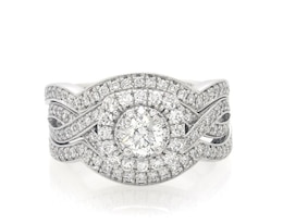 Previously Owned Neil Lane Round-Cut Diamond Halo Bridal Set 7/8 ct tw 14K White Gold Size 4.5