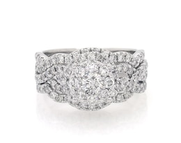 Previously Owned Round-Cut Diamond Halo Bridal Set 1-3/8 ct tw 14K White Gold Size 5.5